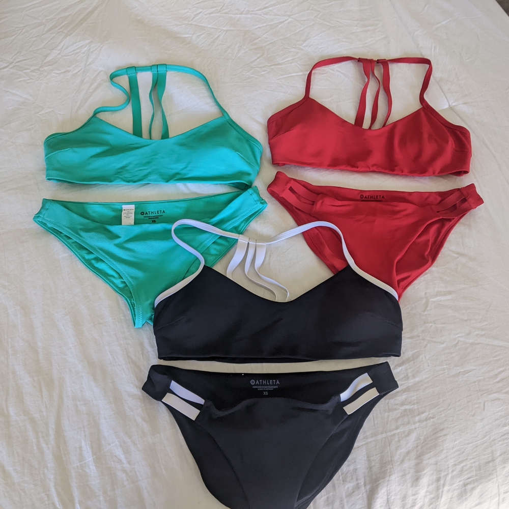 Athleta Bikini Set in Red, Black, and Teal